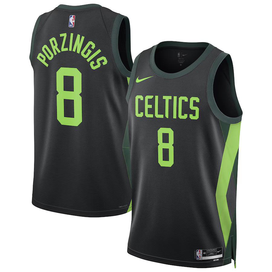 Men Boston Celtics #8 Kristaps Porzingis Nike Black City Edition 2024-25 Swingman Player NBA Jersey